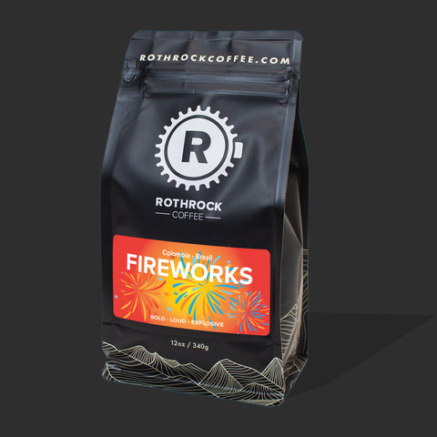 Rothrock Coffee Fireworks – Colombia & Brazil blend, 12oz whole bean bag, 2026 4th of July BoomBox